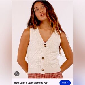 RSQ Beige Cable Button Down Vest XS